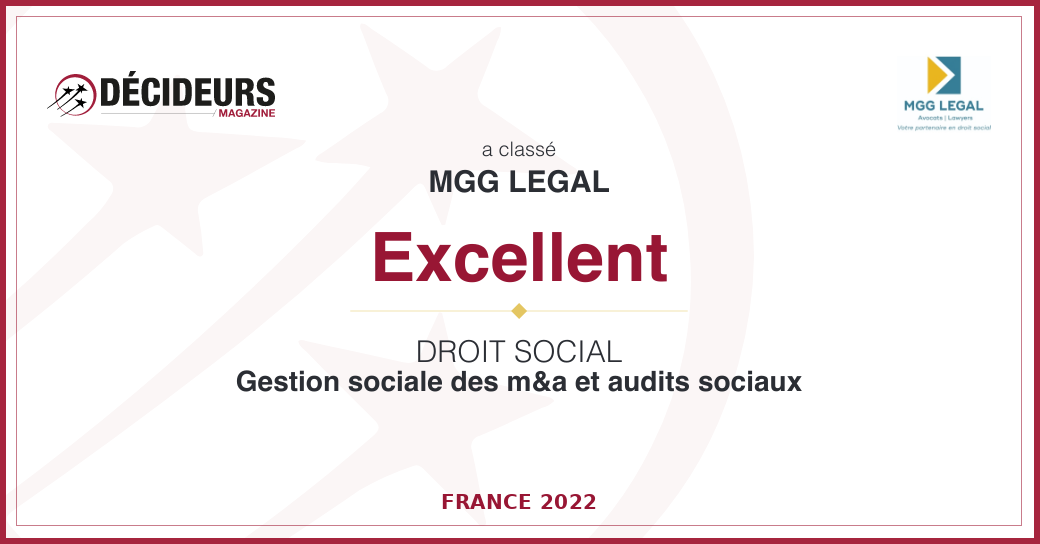 mgg legal, anciennement mgg voltaire, a reçu la récompense excellent en droit social : gestion sociale et audits sociaux par le décideurs magazine